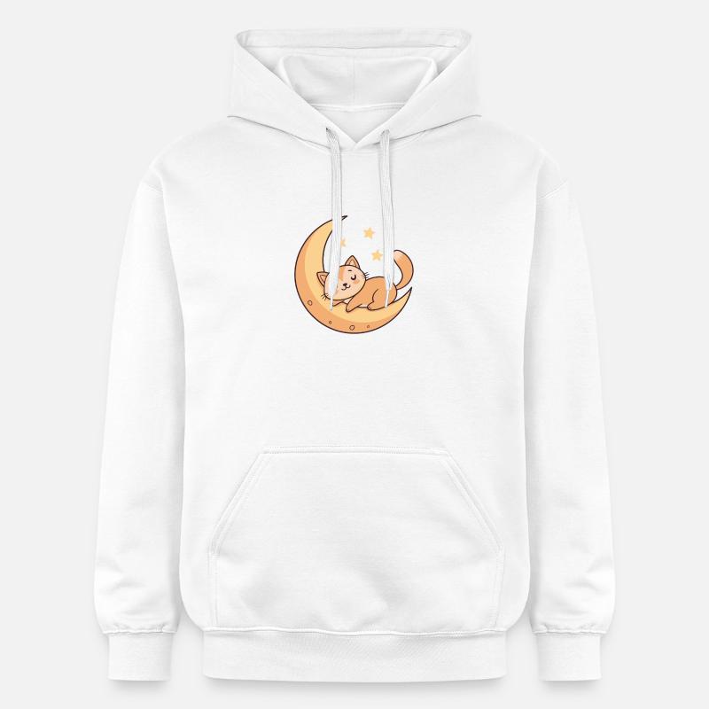 Chaton rêveur sur lune dorée - Sweat à capuche Softstyle® Gildan Unisexe - blanc