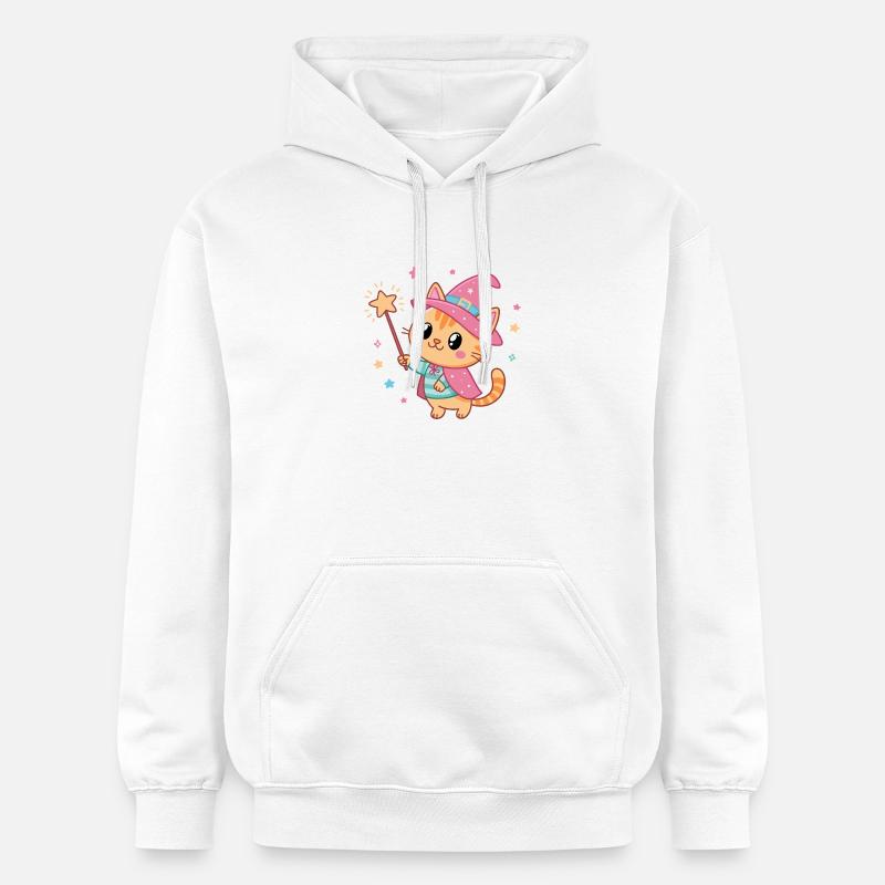 Chat Sorcier Étoilé Magicien - Sweat à capuche Softstyle® Gildan Unisexe - blanc