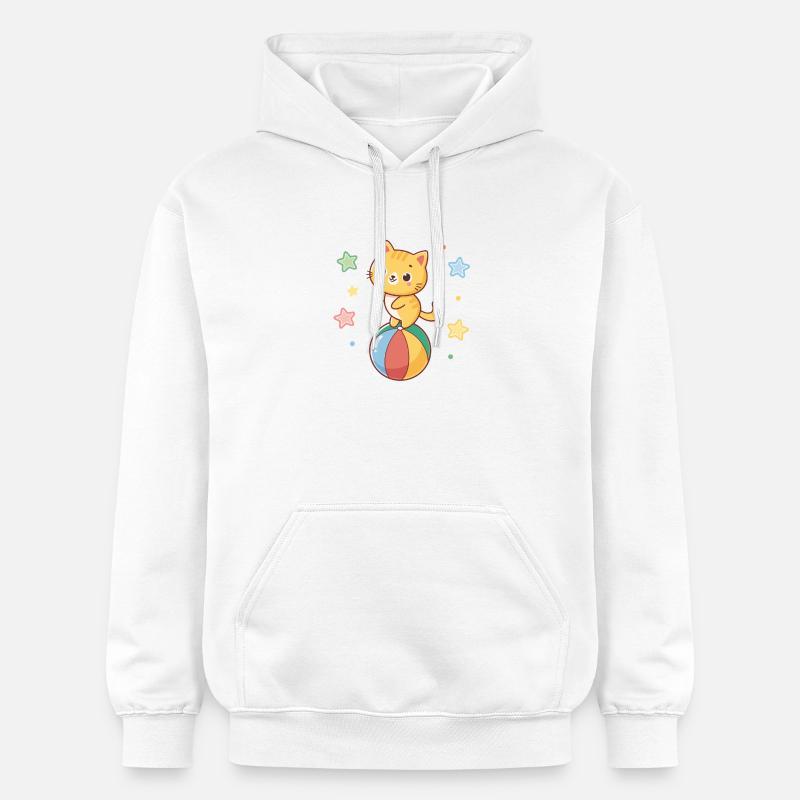 Chaton Mignon acrobate sur balle arcenciel - Sweat à capuche Softstyle® Gildan Unisexe - blanc
