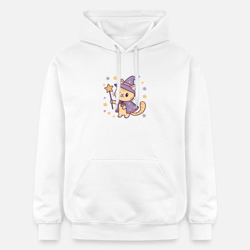 Chat sorcier pastel étoilé - Sweat à capuche Softstyle® Gildan Unisexe - blanc