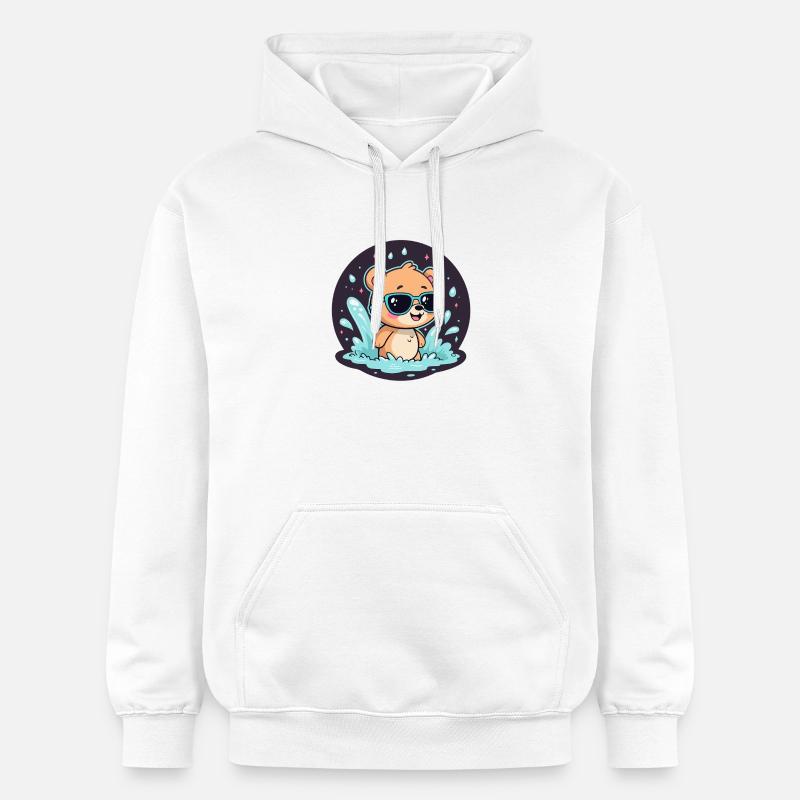Ourson surfeur chic lunettes bleues - Sweat à capuche Softstyle® Gildan Unisexe - blanc