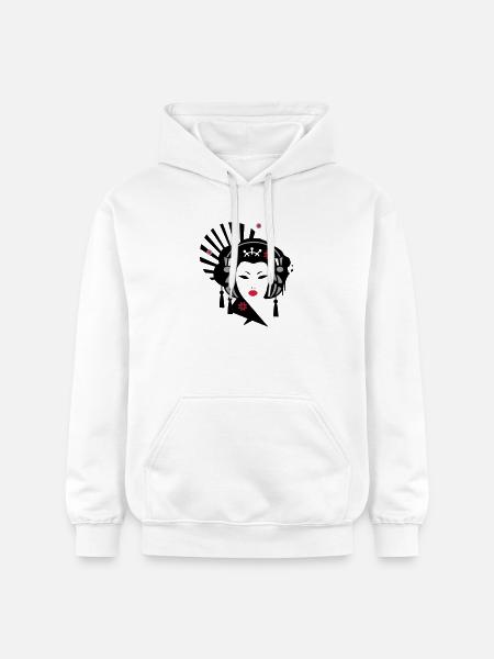 Geisha mit Kopfhörer - Gildan Unisex Softstyle® Midweight Hoodie - Weiß