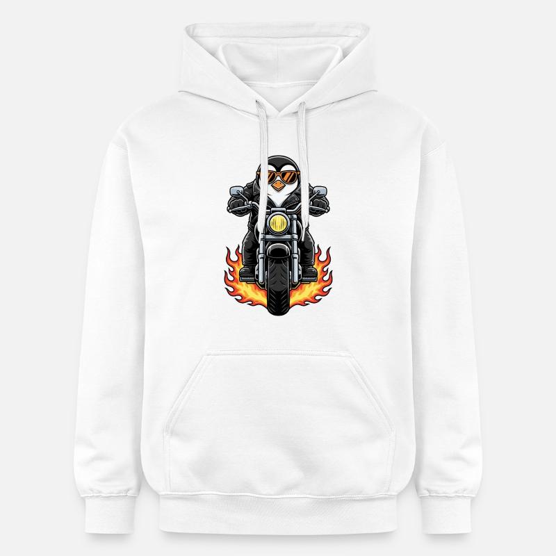 Cool Biker Penguin Motorcycle Flames - Sweat à capuche Softstyle® Gildan Unisexe - blanc