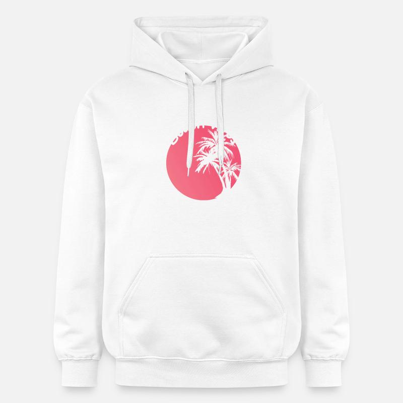 Beach Vibes Palm Sunset Design - Sweat à capuche Softstyle® Gildan Unisexe - blanc