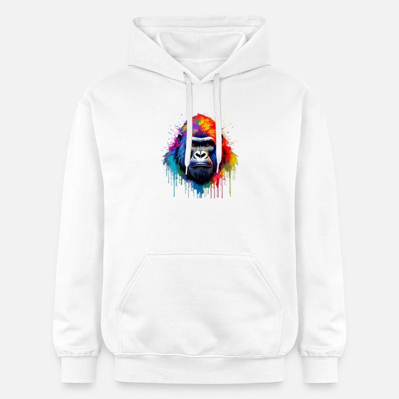 Gorille arc-en-ciel Art Splash - Sweat à capuche Softstyle® Gildan Unisexe - blanc