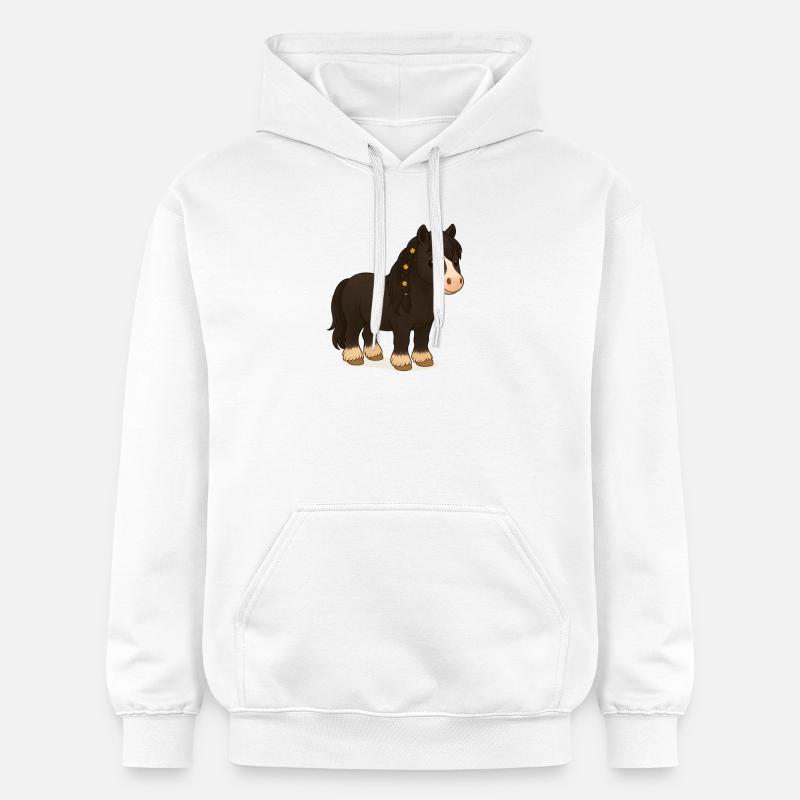 Schwarze Tinker Stute Katy mit Blumenbraid - Gildan Unisex Softstyle® Midweight Hoodie - Weiß