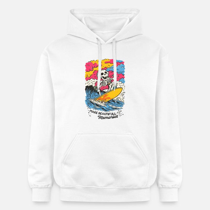 Skeleton Surfer – Créez de beaux souvenirs - Sweat à capuche Softstyle® Gildan Unisexe - blanc