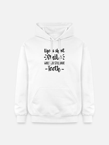 Life is short, smile, while you still have teeth - Gildan Softstyle® Midweight unisex-hoodie - hvid