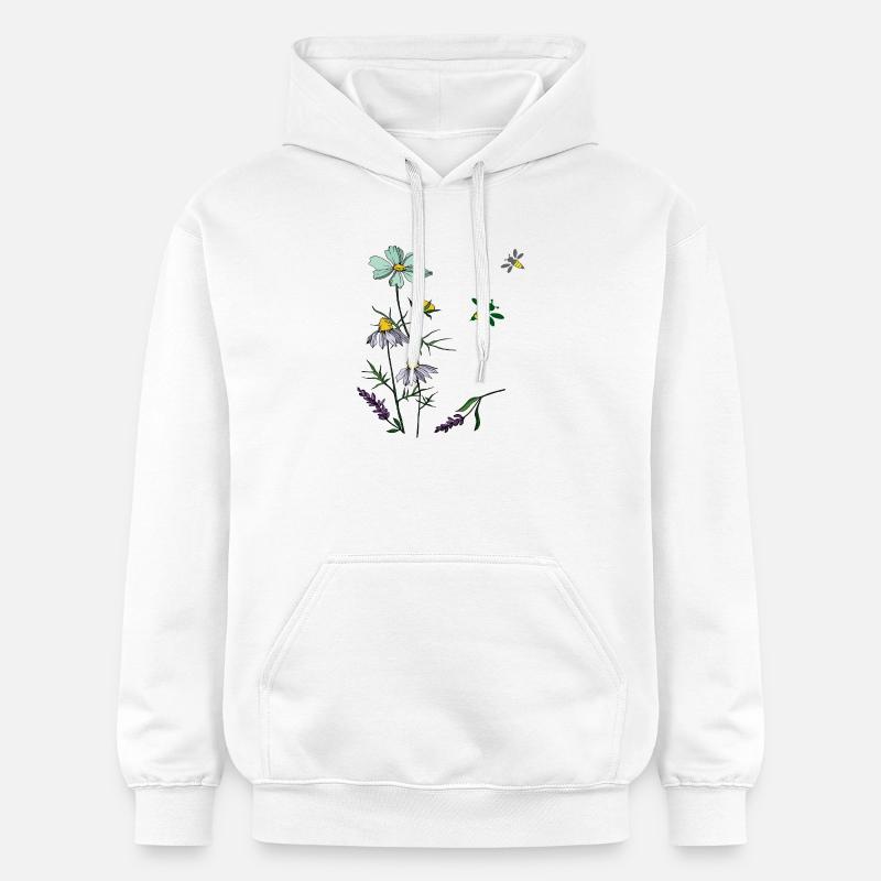 Herbes, camomille, abeilles - Sweat à capuche Softstyle® Gildan Unisexe - blanc