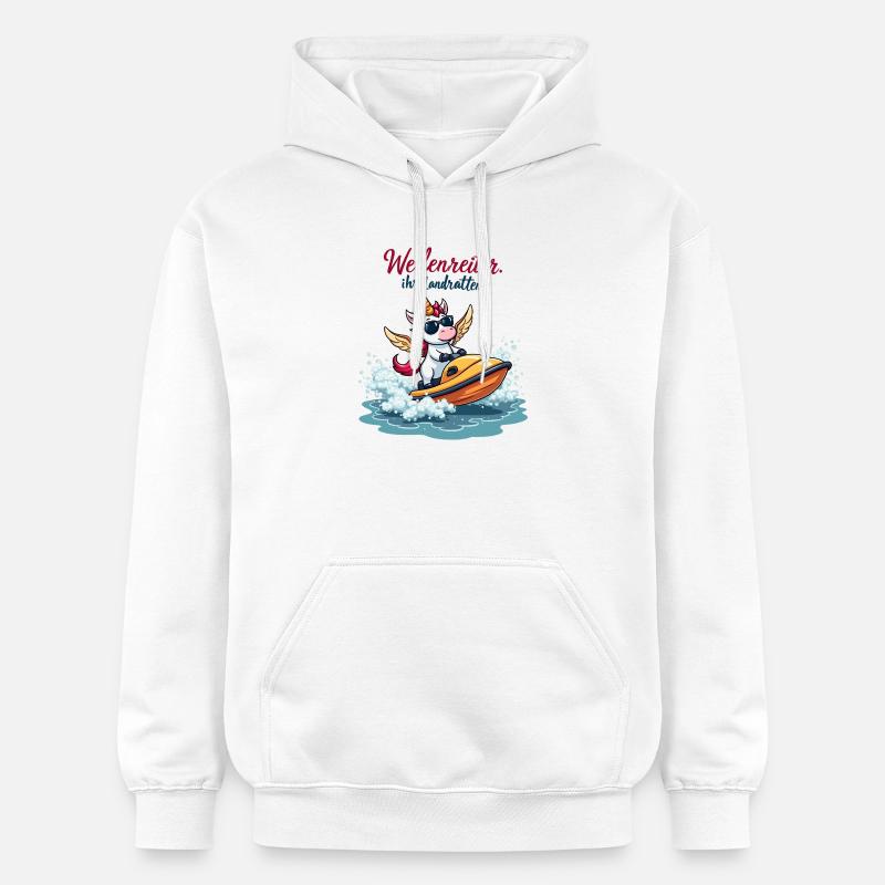 Surfeur Licorne - Sweat à capuche Softstyle® Gildan Unisexe - blanc