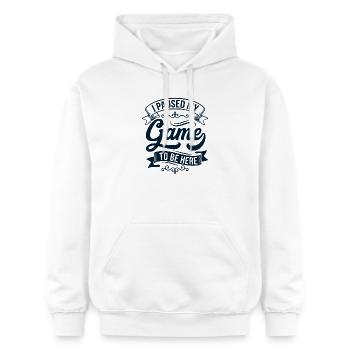 Ich pausierte mein Spiel – Banner - Gildan Unisex Softstyle® Midweight Hoodie - Weiß - Vorne - Liana (172cm) & Jaron (178cm)