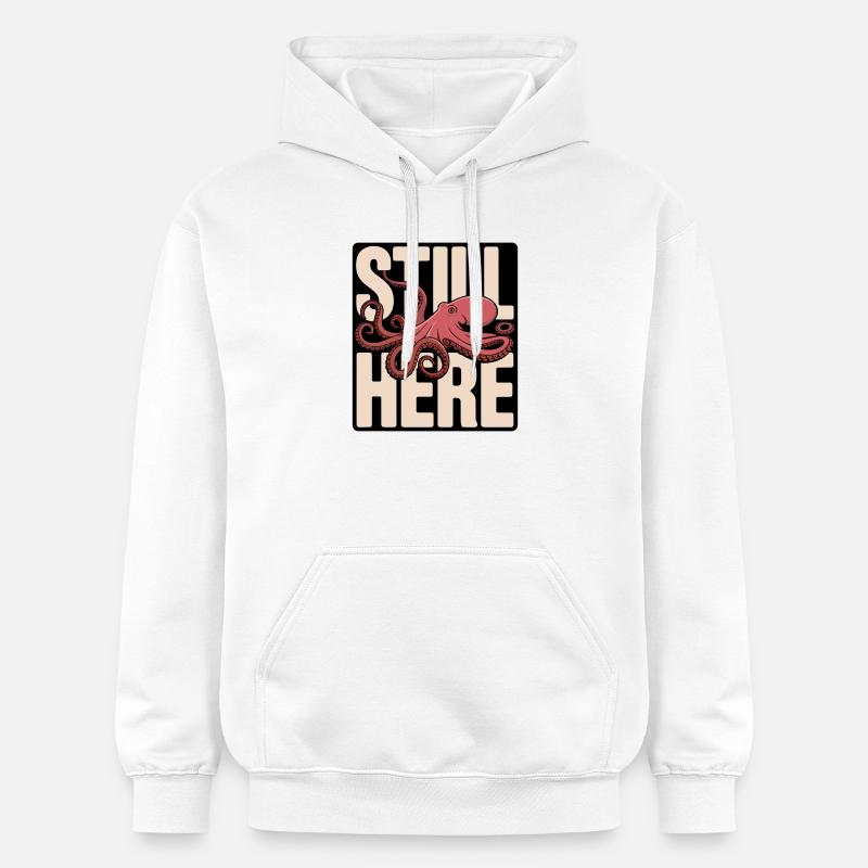 Pieuvre dans le lettrage « Still Here » - Sweat à capuche Softstyle® Gildan Unisexe - blanc