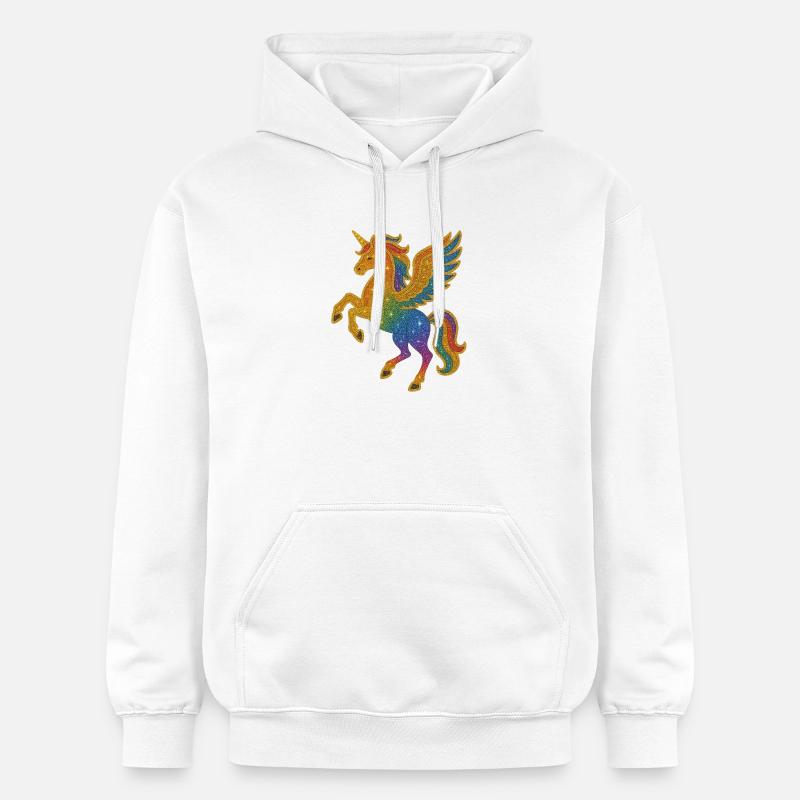 Illustration de Pégase arc-en-ciel scintillant - Sweat à capuche Softstyle® Gildan Unisexe - blanc