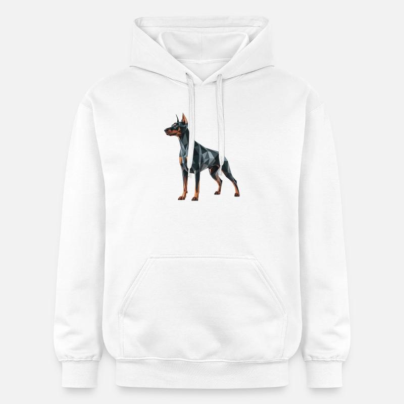 Doberman - Cool Low Poly  Logo - Sweat à capuche Softstyle® Gildan Unisexe - blanc