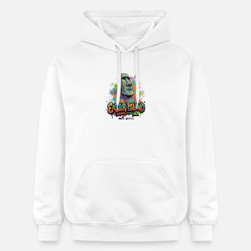Moai – Gardiens de l’île de Pâques - Graffiti vibrant - Sweat à capuche Softstyle® Gildan Unisexe - blanc
