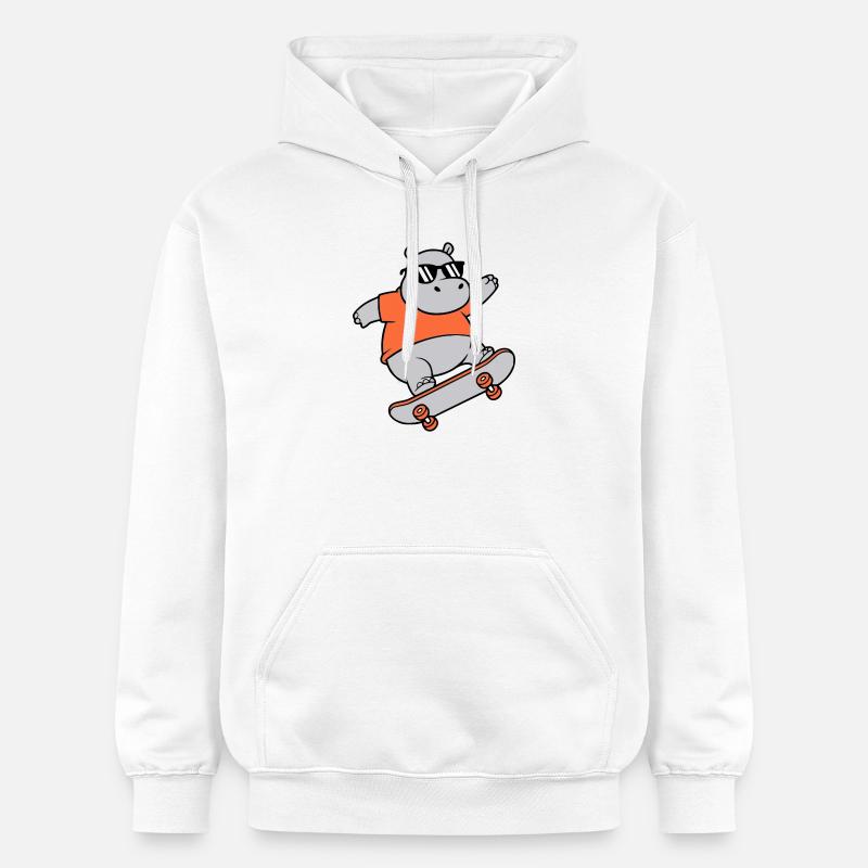 Vecteur de skateboard hippopotame cool - Sweat à capuche Softstyle® Gildan Unisexe - blanc