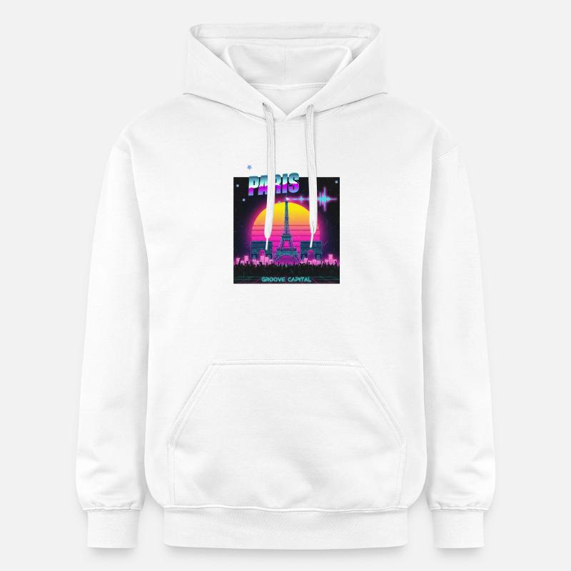 Paris Retro Wave Techno - Sweat à capuche Softstyle® Gildan Unisexe - blanc