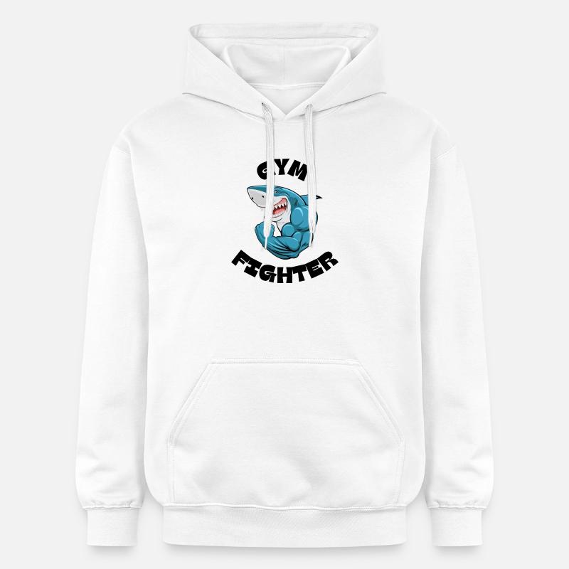 Pose de puissance du Requin Musclé Bleu - Sweat à capuche Softstyle® Gildan Unisexe - blanc