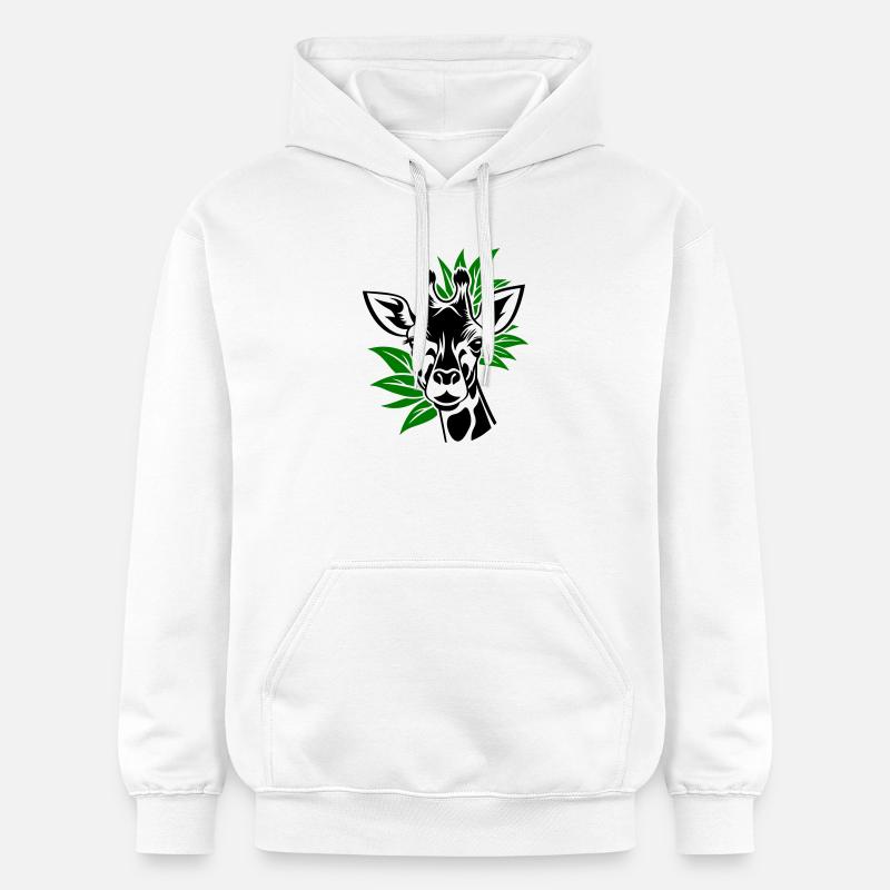 Girafe avec des feuilles en arrière-plan - Sweat à capuche Softstyle® Gildan Unisexe - blanc