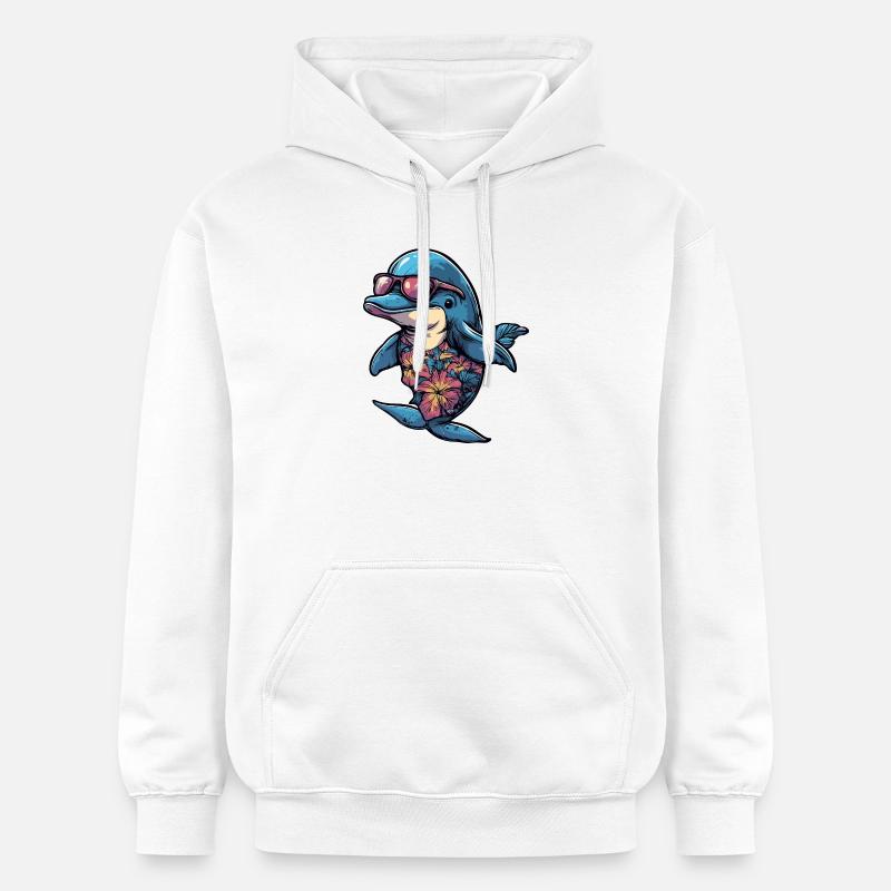 Vacances de bandes dessinées Dolphin - Sweat à capuche Softstyle® Gildan Unisexe - blanc