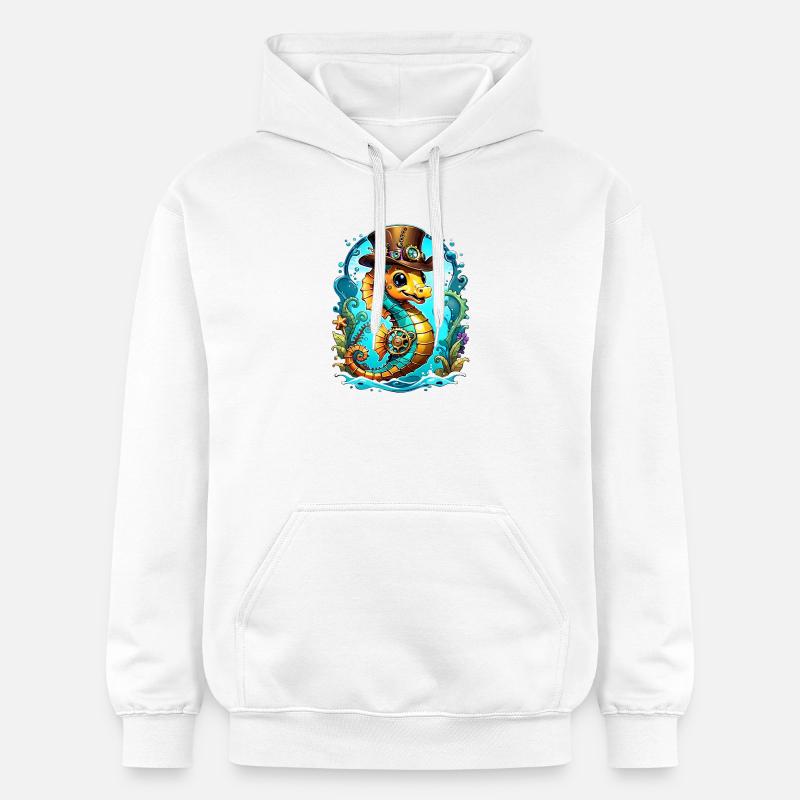 Hippocampe steampunk mignon - Sweat à capuche Softstyle® Gildan Unisexe - blanc