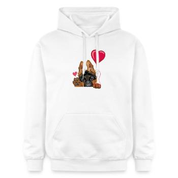 Winkender Deutscher Schäferhundwelpe mit Luftballon - Gildan Unisex Softstyle® Midweight Hoodie - Weiß - Vorne - Liana (172cm) & Jaron (178cm)