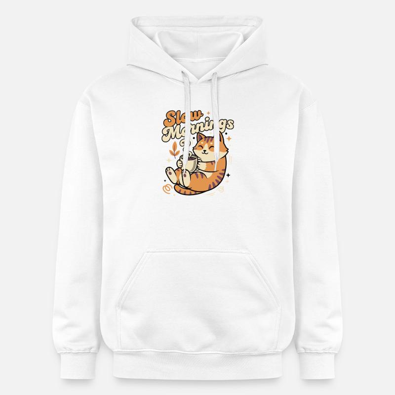 Chat lent du matin avec café - Sweat à capuche Softstyle® Gildan Unisexe - blanc
