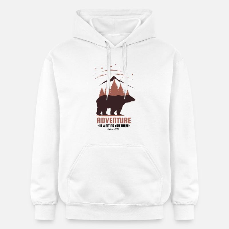 L’aventure vous attend là-bas Camping d’ours - Sweat à capuche Softstyle® Gildan Unisexe - blanc
