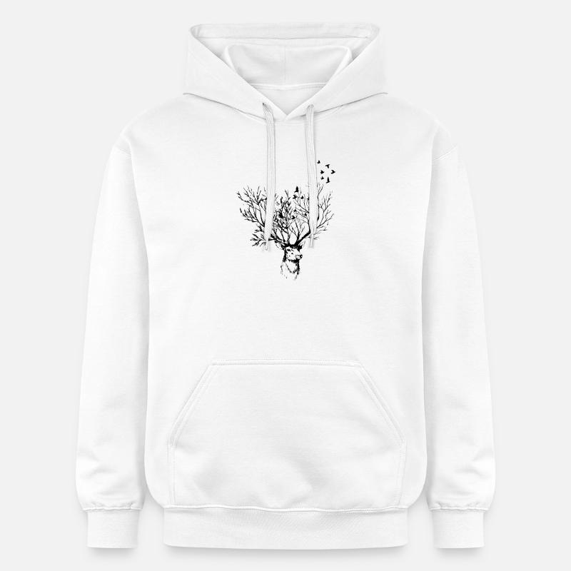 Tête de cerf avec oiseaux - Sweat à capuche Softstyle® Gildan Unisexe - blanc