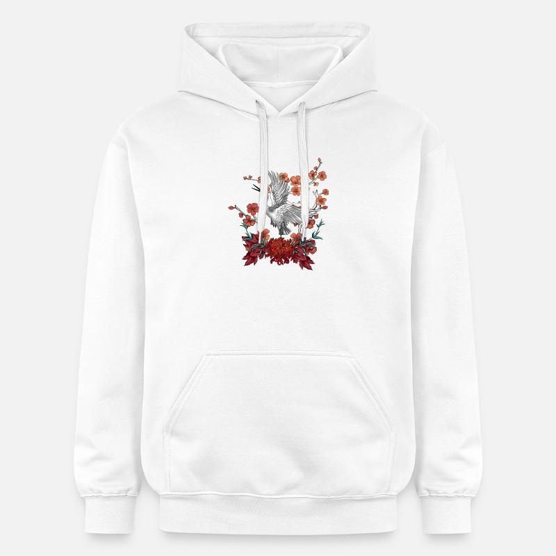 Belle grue avec des fleurs - Sweat à capuche Softstyle® Gildan Unisexe - blanc