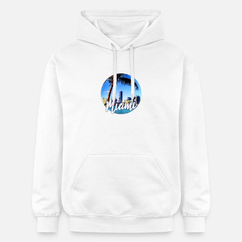 Skyline des palmiers néons de Miami - Sweat à capuche Softstyle® Gildan Unisexe - blanc