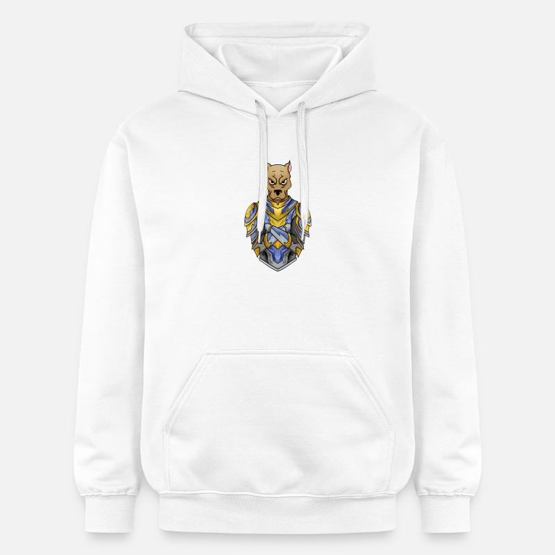 Chien chevalier en armure médiévale - Sweat à capuche Softstyle® Gildan Unisexe - blanc