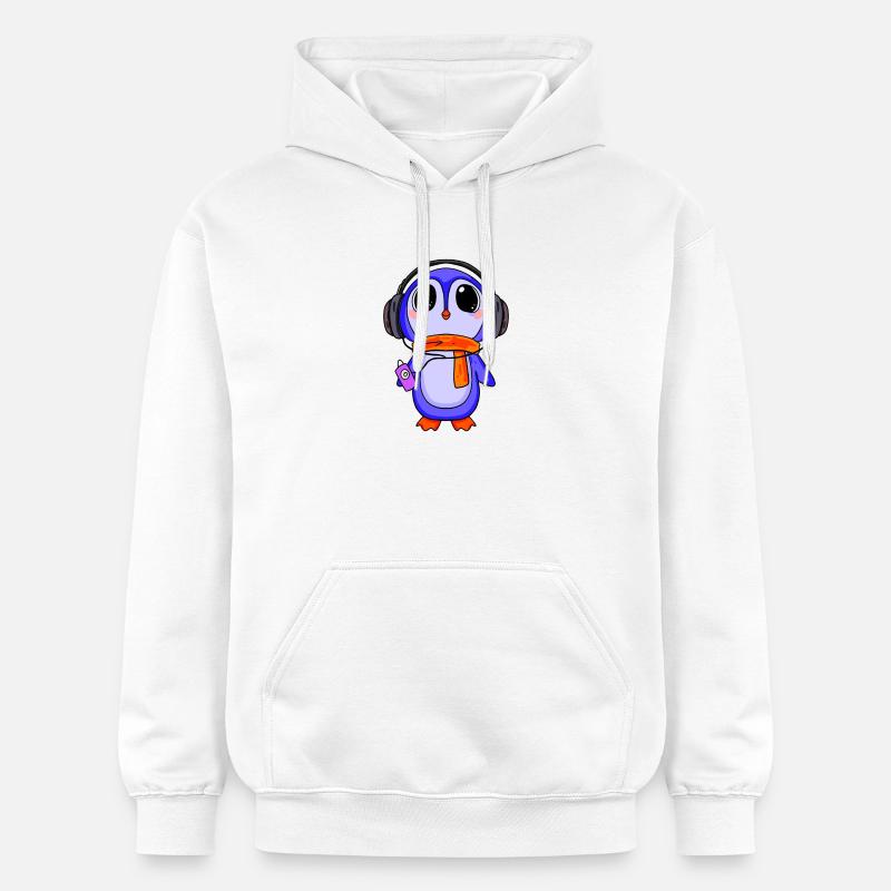 Penguin écoute de la musique - Sweat à capuche Softstyle® Gildan Unisexe - blanc