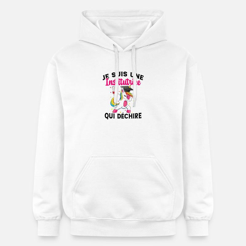 Femme Institutrice Qui Déchire Idée Enseignant - Sweat à capuche Softstyle® Gildan Unisexe - blanc