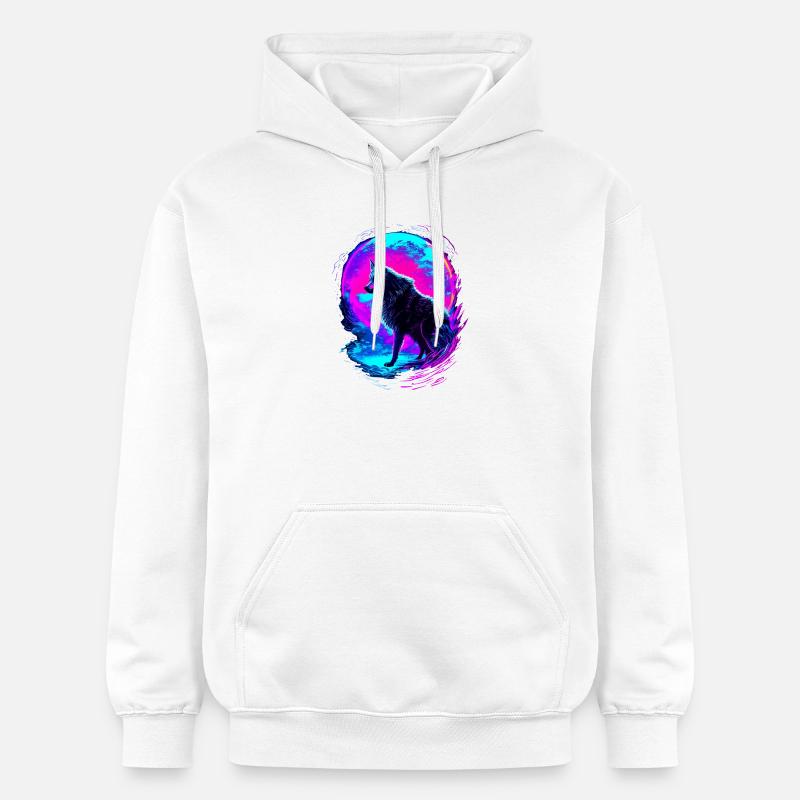Wolf Neon Moon Synthwave - Gildan Unisex Softstyle® Midweight Hoodie - Weiß