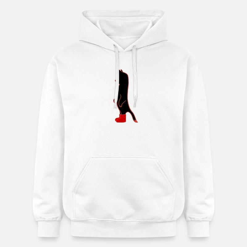 Chat Noir avec Bottes Rouge  - Sweat à capuche Softstyle® Gildan Unisexe - blanc