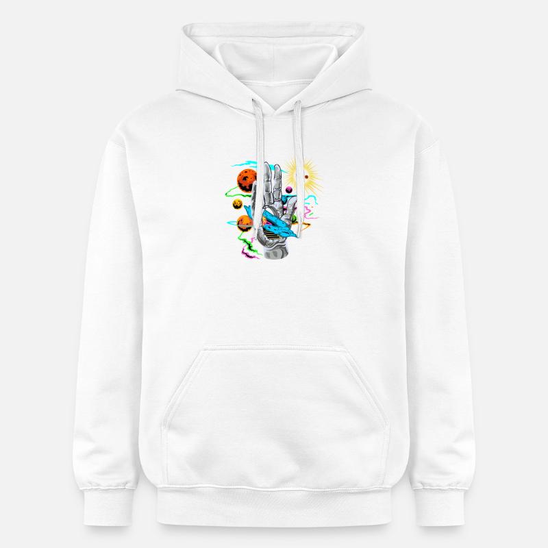 Main Cosmique avec Orbites Planétaires - Sweat à capuche Softstyle® Gildan Unisexe - blanc