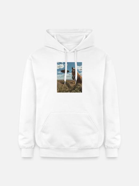 Pferd Selfie mit UFO - Gildan Unisex Softstyle® Midweight Hoodie - Weiß