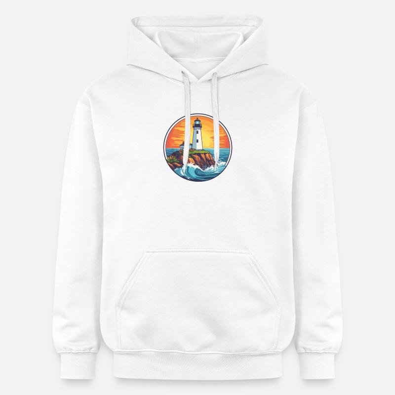 Phare au bord de la mer au coucher du soleil - Sweat à capuche Softstyle® Gildan Unisexe - blanc