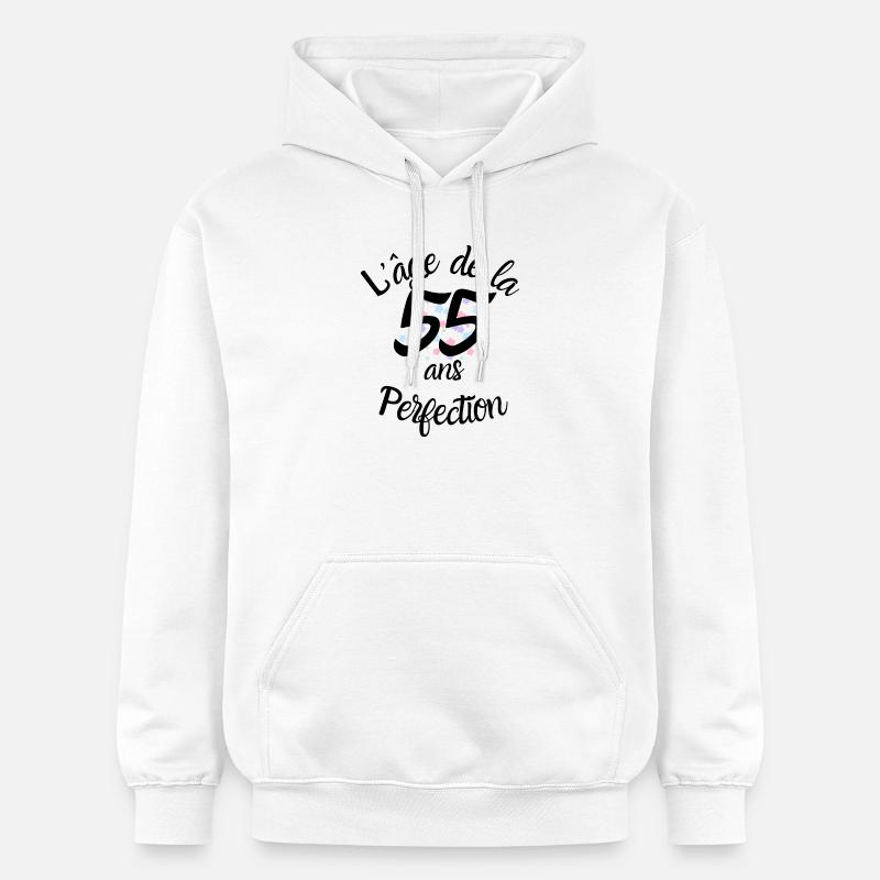 55 ans, l'âge de la perfection - Sweat à capuche Softstyle® Gildan Unisexe - blanc