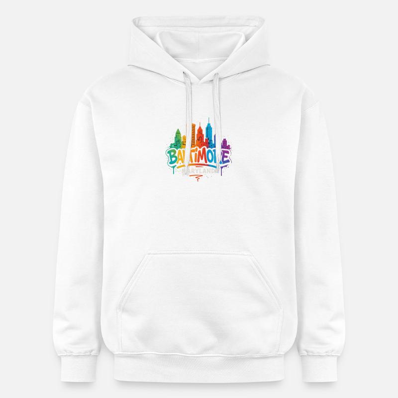 Baltimore Skyline Graffiti - Sweat à capuche Softstyle® Gildan Unisexe - blanc