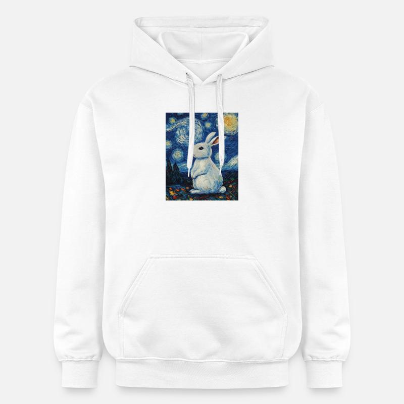 Lapin style Van Gogh Nuit étoilée - Sweat à capuche Softstyle® Gildan Unisexe - blanc
