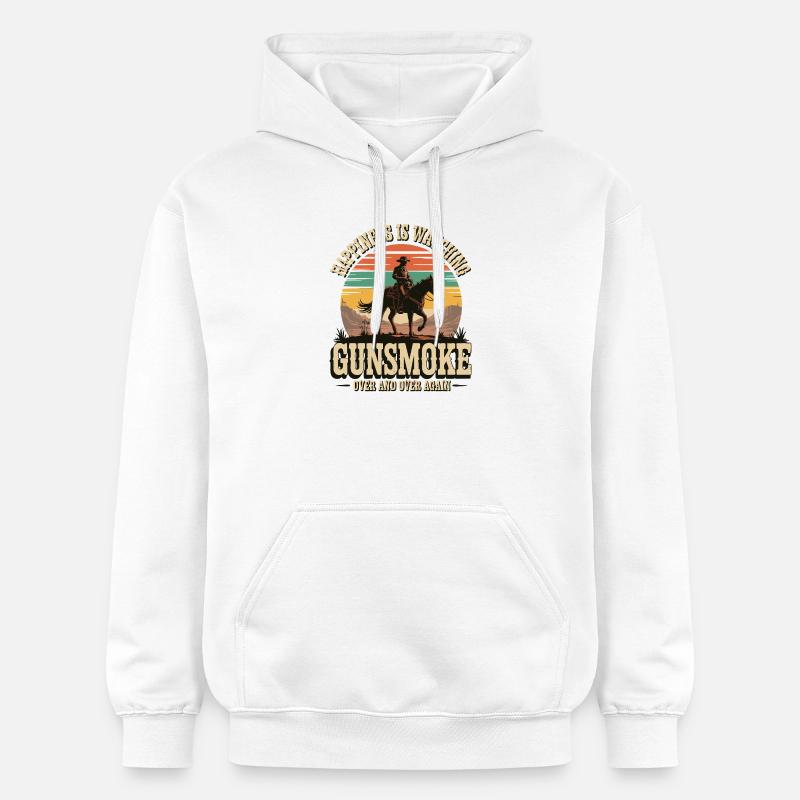 Télévision western classique - Cowboy Sunset Design - Sweat à capuche Softstyle® Gildan Unisexe - blanc