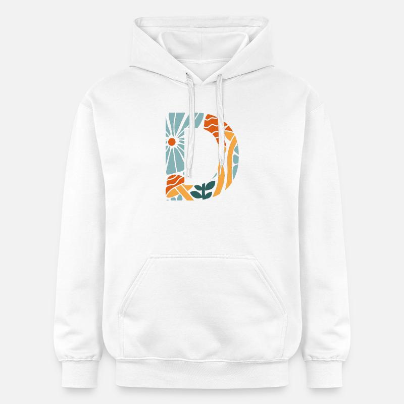 Lettre D fleurs groovy idée cadeau  - Sweat à capuche Softstyle® Gildan Unisexe - blanc