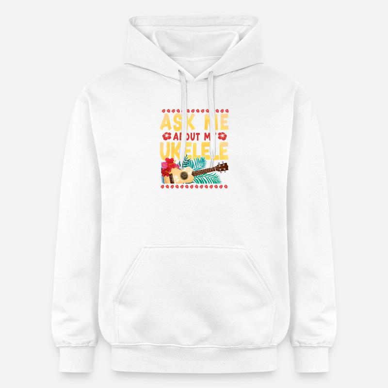 Ukulélé hawaïen Ukulélé Demandez-moi à propos - Sweat à capuche Softstyle® Gildan Unisexe - blanc