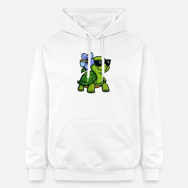 Tortue avec fleur d’hibiscus - Sweat à capuche Softstyle® Gildan Unisexe - blanc