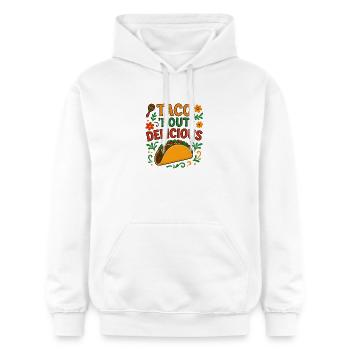 Taco Bout Delicious Fiesta Foodie Saying Fun - Gildan Unisex Softstyle® Midweight Hoodie - white - Front - Liana (172cm) & Jaron (178cm)