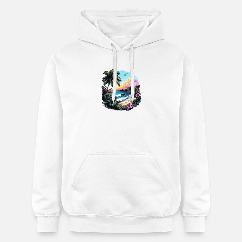 Côte tropicale au coucher du soleil - Sweat à capuche Softstyle® Gildan Unisexe - blanc