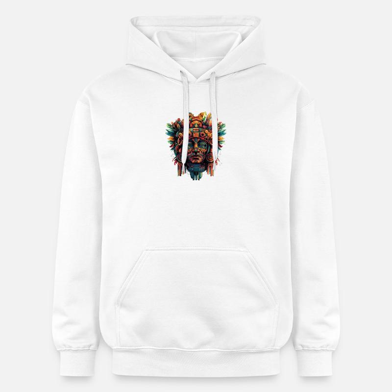 Masque aztèque avec des plumes - Sweat à capuche Softstyle® Gildan Unisexe - blanc