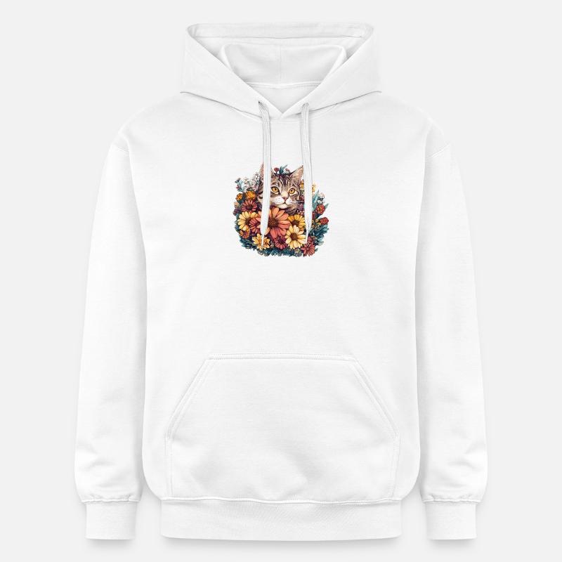 Chat dans une couronne de fleurs - Sweat à capuche Softstyle® Gildan Unisexe - blanc